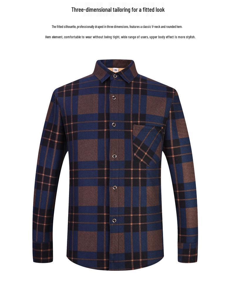 Men's Retro Plaid Fleece-lined Winter Shirt - Thick, Warm, Long-sleeved Casual Top for Middle-aged and Elderly