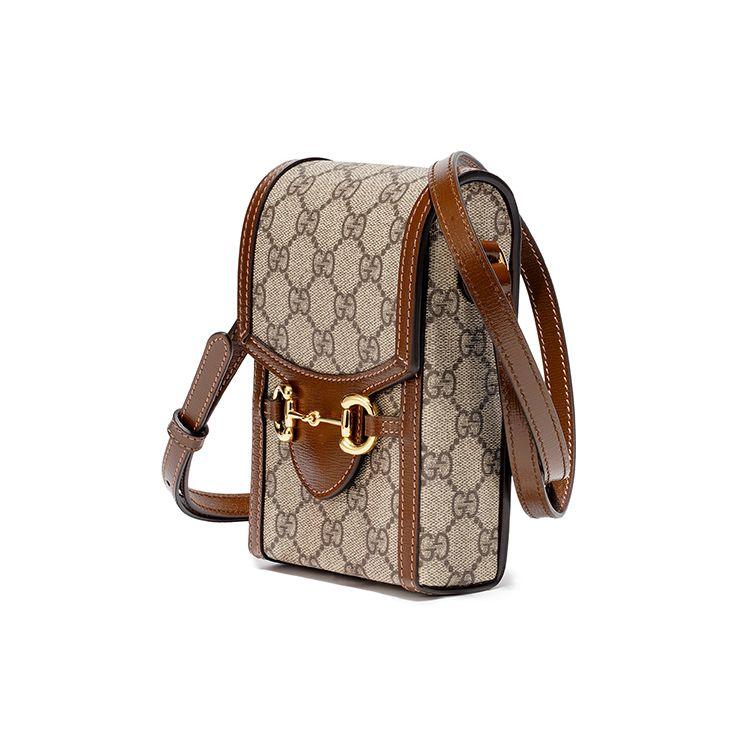 Gucci Borsa per telefono in tela e pelle con logo Horsebit 1955 Borsa a tracolla unisex Marrone Ebano 625615-92TCG-8563