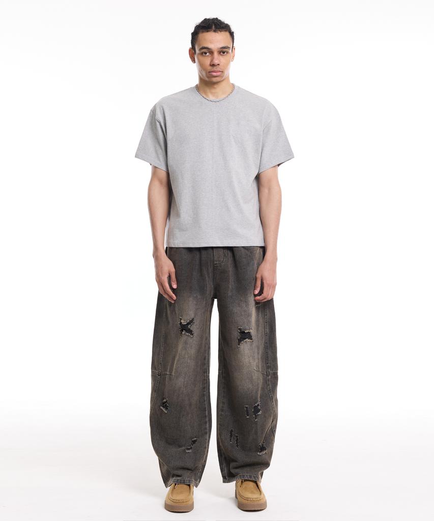 CREAM SODA LAB Tricou Standard Fit Cropped cu Mânecă Scurtă pentru Bărbați Gri