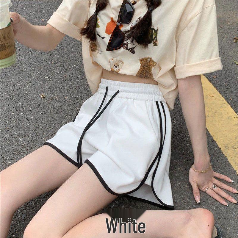 Women's Gray Casual Elastic Waist Shorts - Summer Wide-Leg Hot Pants, Versatile and Trendy Five-Point Sports Wear