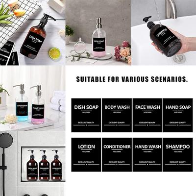 11 Styles 70*80mm Waterproof Labels Soap Dispenser Sticker Lotion Sub-packaging Bottle Removable Labels Black/White