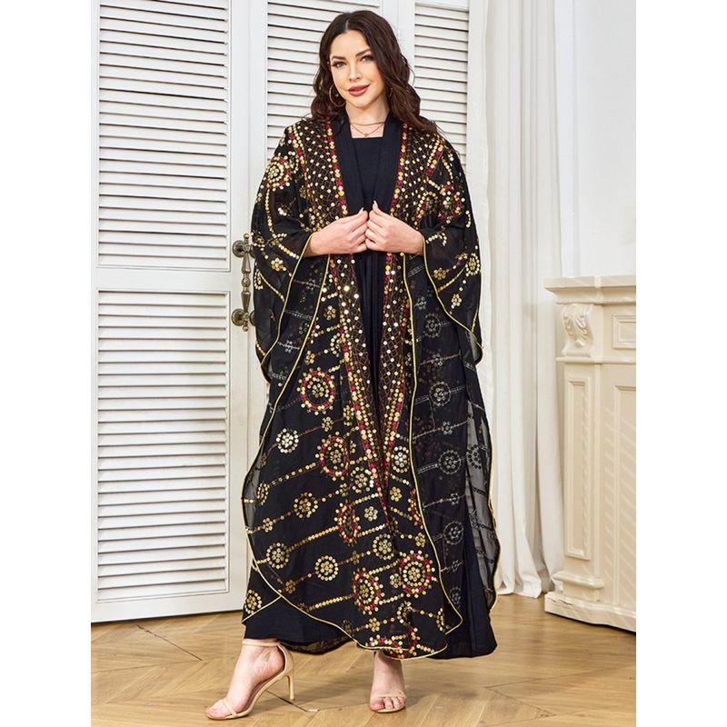 Middle East New Sequin Cardigan Base Dress Zhai Festival Party Evening dress Dubai Arab Set Suit