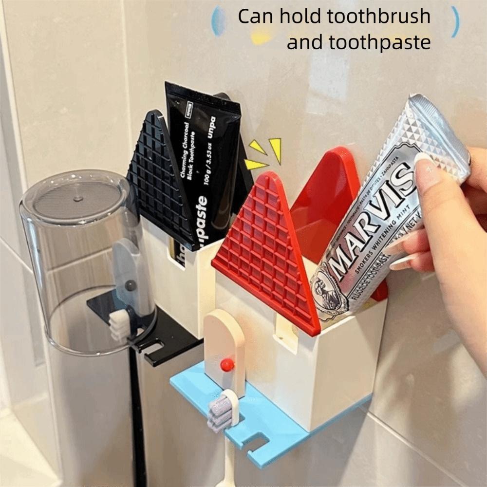 Draining Toothpaste Storage Rack Self-adhesive Toothbrush Dispenser with Cup  Bathroom