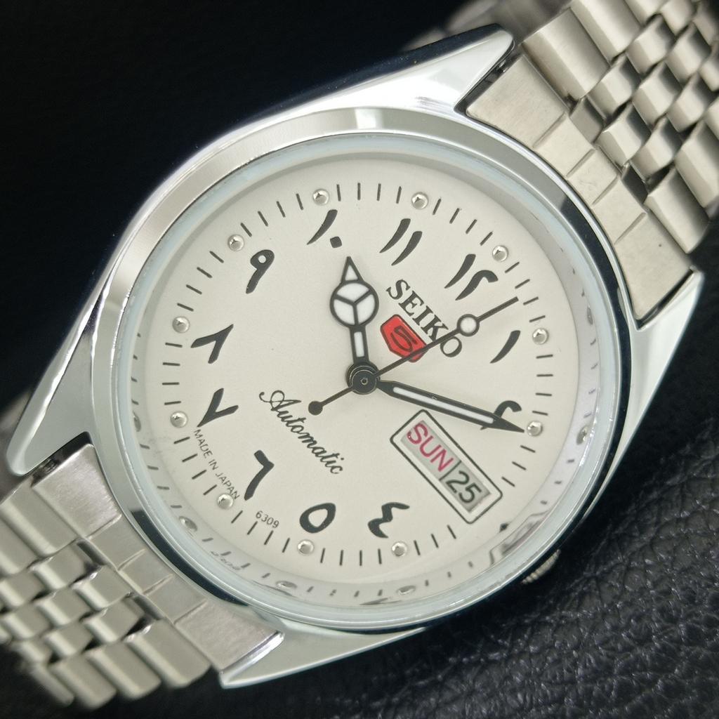 

JAPAN VINTAGE REFURBISHED SEIKO 5 AUTOMATIC 6309A MENS WHITE WATCH a441231-4