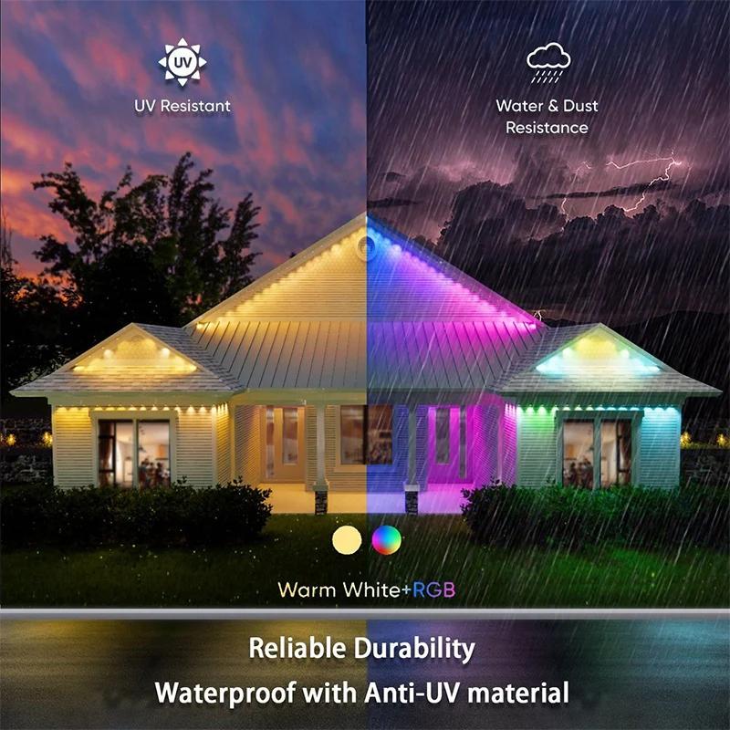 Smart RGBIC Eaves LED Strings Permanent Outdoor Lights Bluetooth Light DIY Waterproof Music Sync for Party Christmas Holiday