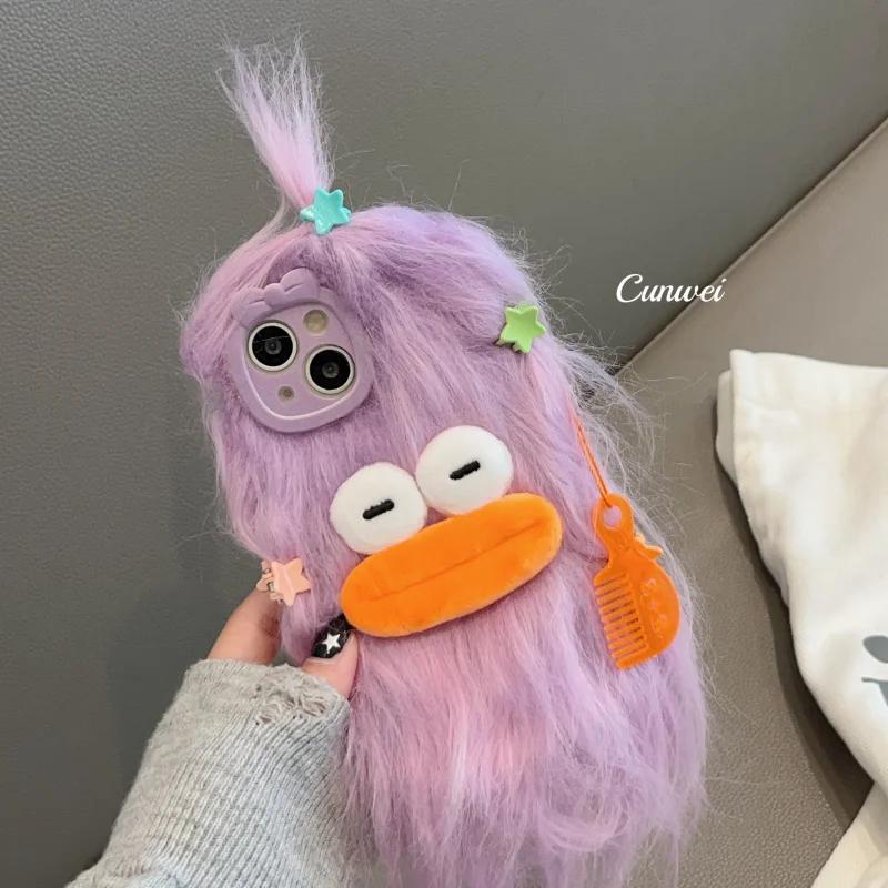 Custodia Mostro Peluche Morbido Divertente Coreana Per iPhone 17 Pro Max Custodia 16 15 14  13 12 11 Ragazza Carina Invernale Calda Copertura Pelliccia Morbida Coque