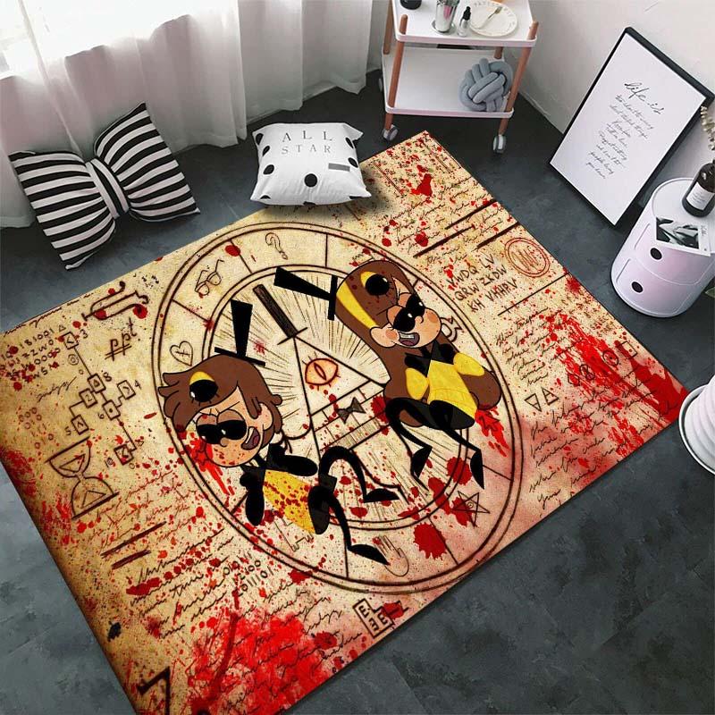 Gravity-Falls Cartoon Pattern Room Carpet Rug for Home Living Room Bedroom Sofa Decor Kids Play Area Rug Non-slip Floor Mat Gift