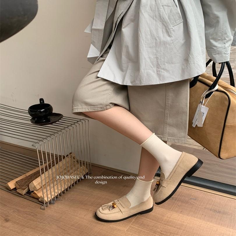 Boken Shoes Women's 2025 Autumn New Soft-soled Suede One-pedal Loafers Beaded Tassel Fashion Versatile Single Shoes