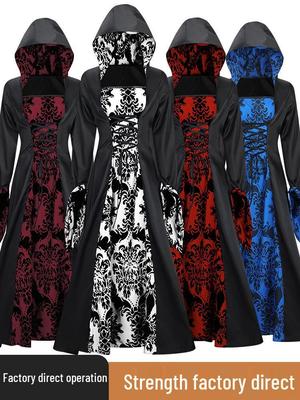 Mittelalterliches Hofkleid mit Kapuze und langen Ärmeln für Damen