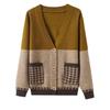 Spring and Autumn New Color Matching Knitted Sweater Women's Cardigan Medium Mother Pocket Sweater February August Sweater Jacket
