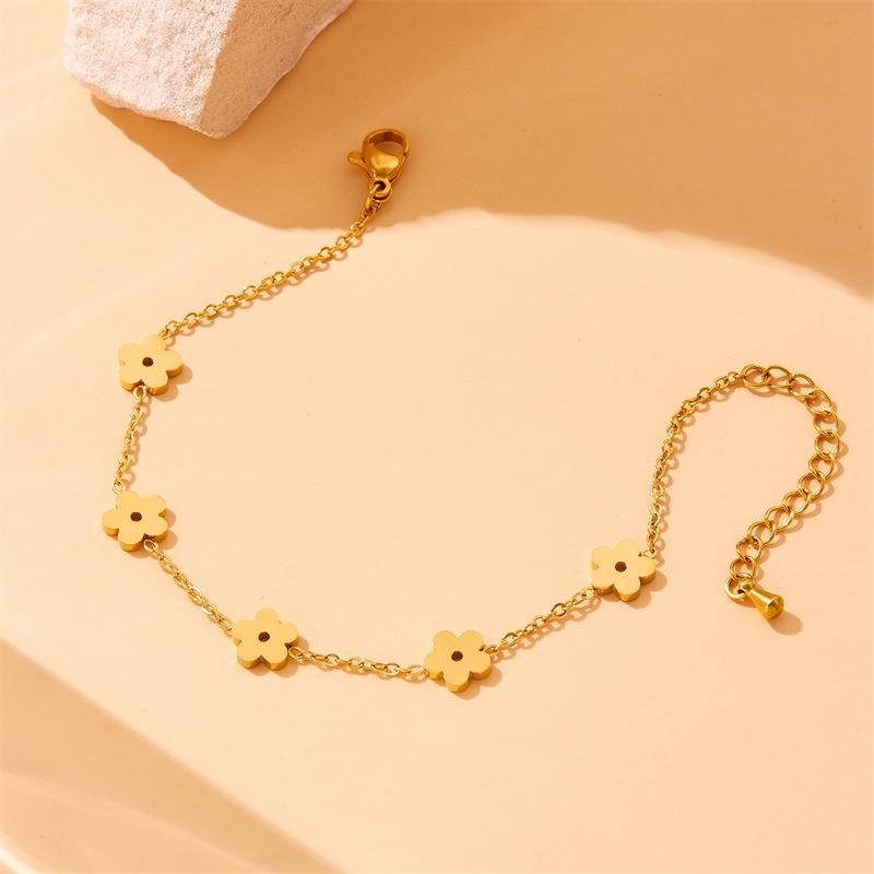 Gold Flower Charm Jewelry Set with Necklace Bracelet and Stud Earrings