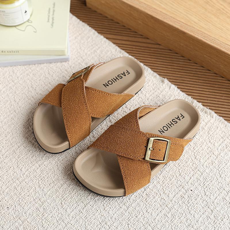 

Trendy Kids Slippers Cross Strap Open-toe Boys Girls Causal Shoes Breathable Non-slip Children Platform Slippers 24