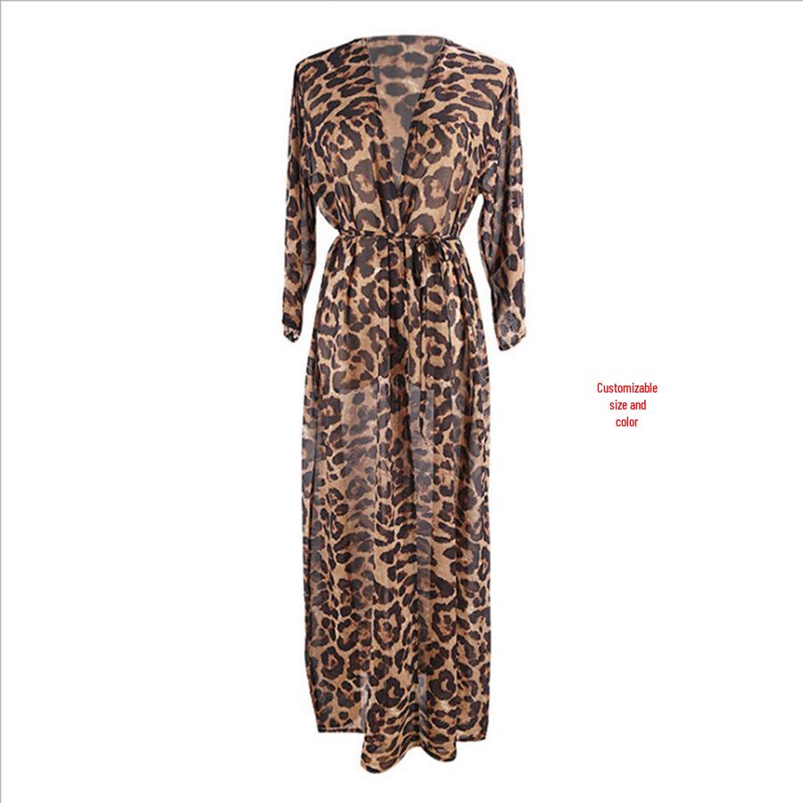 Šifonový plážový kardigan s leopardím potiskem