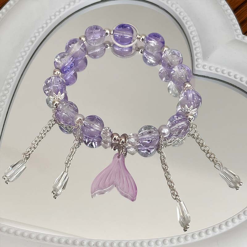 Korean Pink Crystal Fish Tail Pendant Bracelet For Women Elegant Handmade Beaded Tassel Chain Bracelets Jewelry Gifts