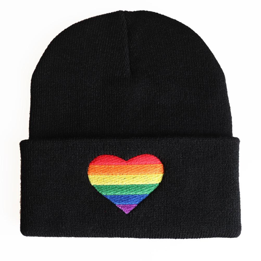 

Unisex Rainbow Heart Embroidered Knit Beanie Love Knitted Hat Hip Hop Bonnet чорний