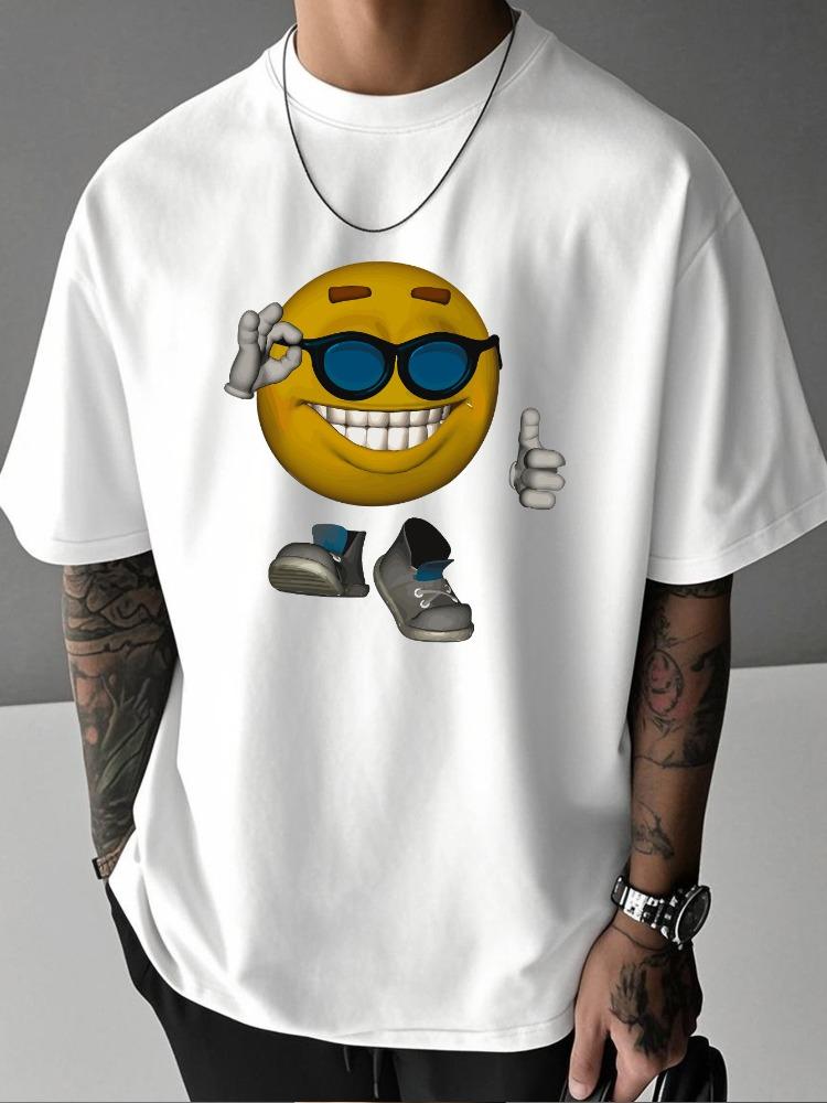 Unisex Summer Oversized T Shirt Cool Sunglasses Emoji Graphic Tee Hip Hop Casual Short Sleeve Loose Streetwear Fashion Top