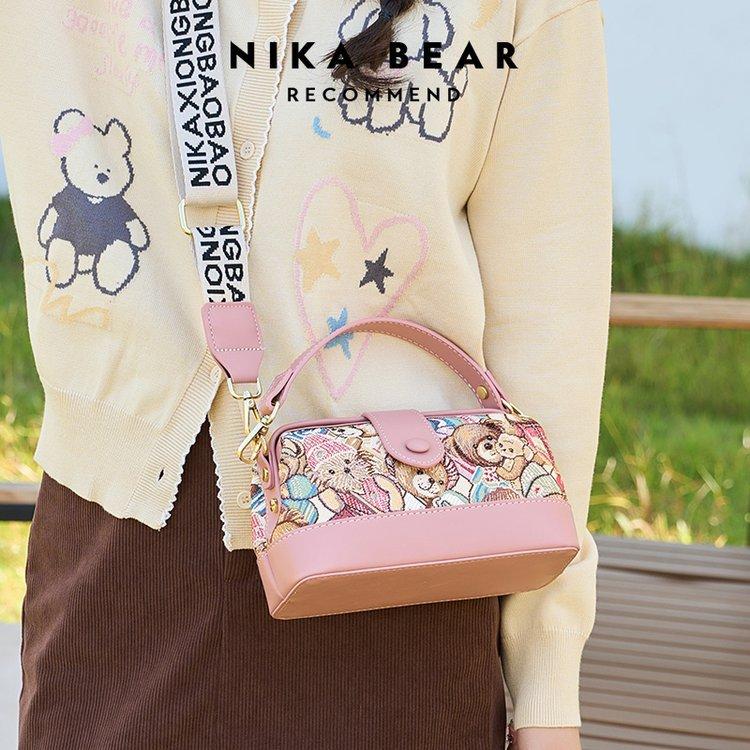 Nieuwe tas met geborduurde beer, modieuze tas voor mobiele telefoon en kleingeld