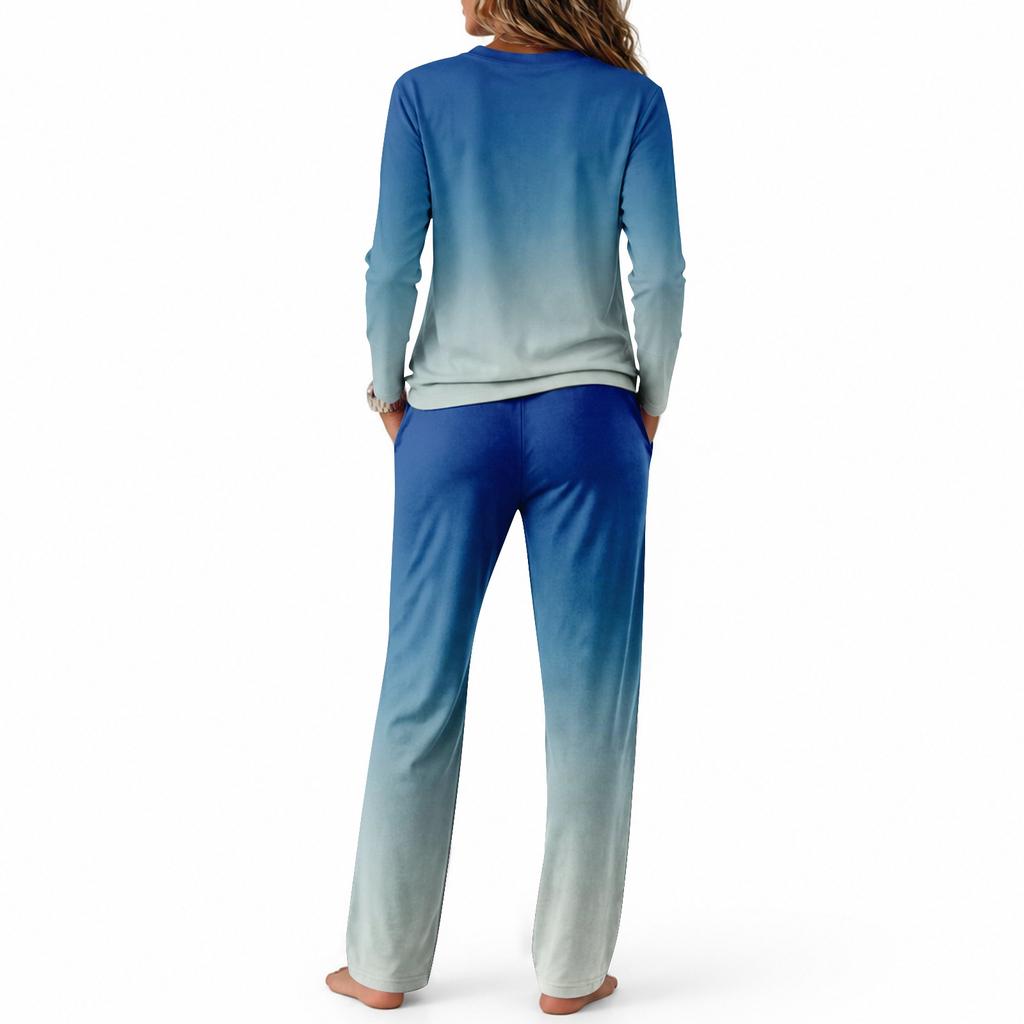 Set Pigiama da Donna a Manica Lunga con Scollo Rotondo, Coulisse e Gamba Larga per Casa e Sonno Casual