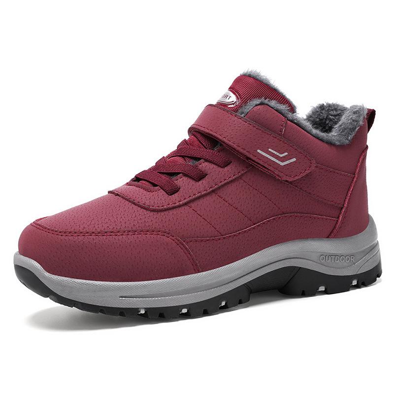 Women's Winter Plush Velcro Cotton Snow Boots, Thick Warm Large Size, Round Toe Walking Shoes.