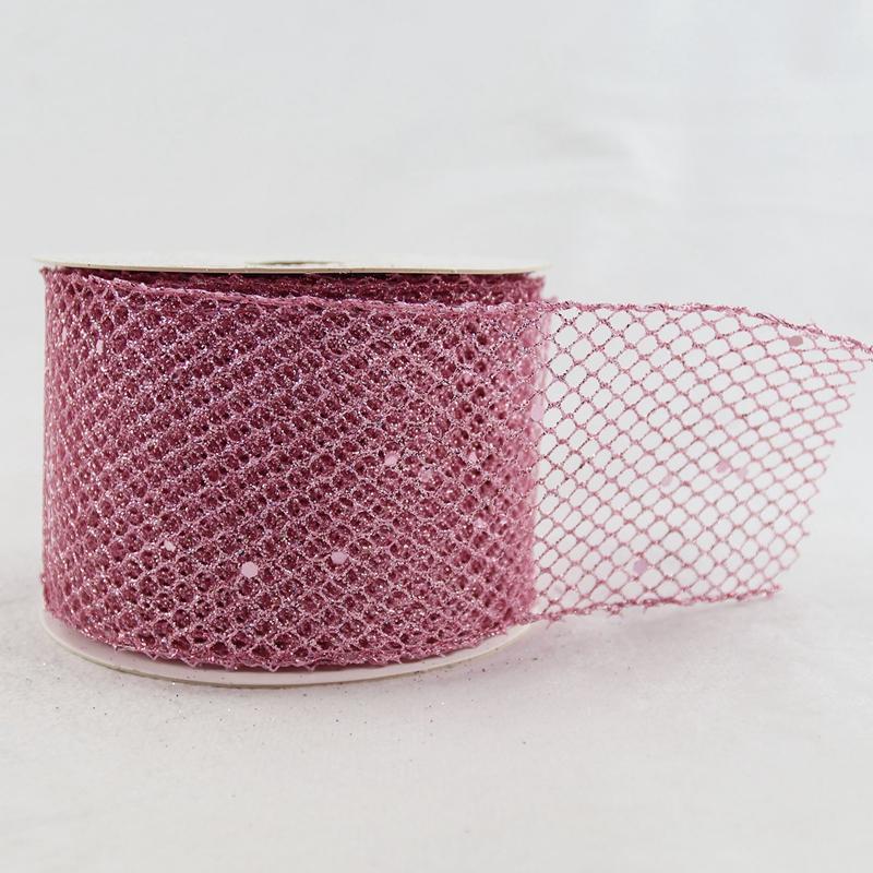 Stock Floral Polyester Mesh Ribbon in Pink Purple Blue Silver with Glitter for DIY Bows Gift Wrapping Christmas Tree Decorations