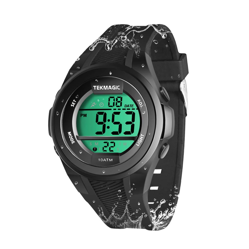 Boys' Watch for Swimming and Scuba Diving, 100m Underwater Stopwatch, Chronograph, Alarm, Dual Time Zone, 12/24 Hour Format