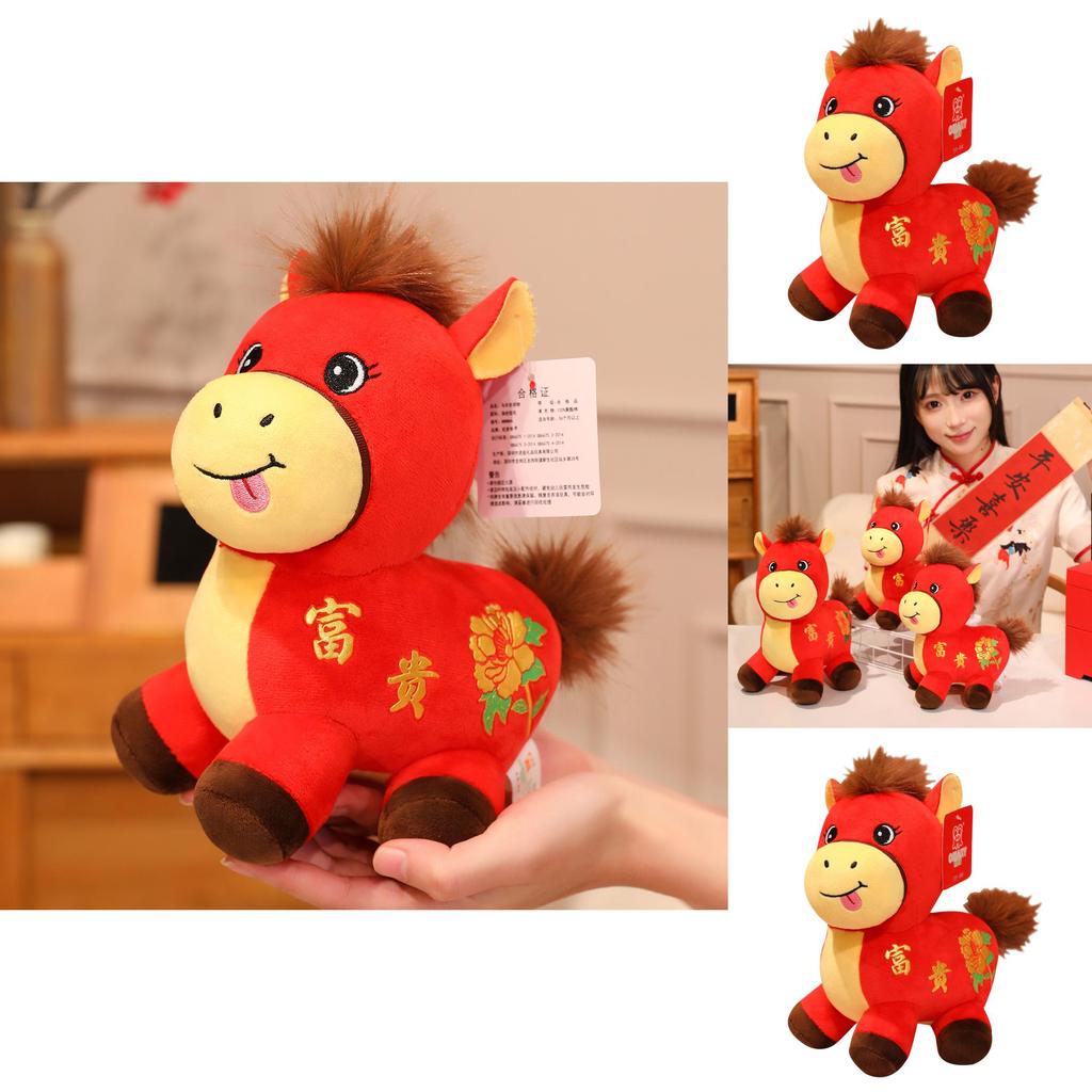 Horse Year Mascot Plush Toy With Flower Embroidery Design For Lunar New Year Gifts And Celebrations
