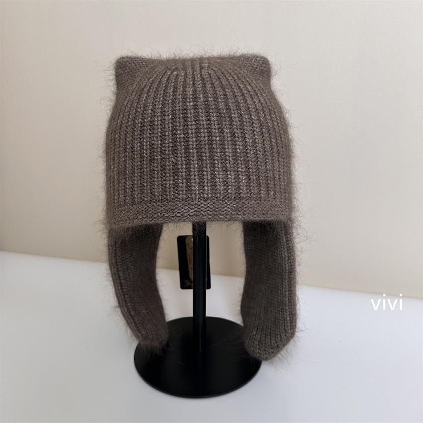Atmospheric rabbit fur knitted wool hat women's new autumn and winter warm ear protection hat cold-proof bag head hat