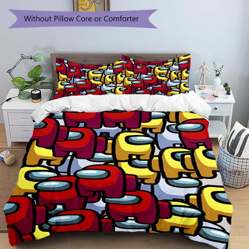3pcs Duvet Cover Set (1*Duvet Cover + 2*Pillowcase, Without Core), Among Us Print Bedding Set, Bedroom Decor, All‑Season, Birthday Gift