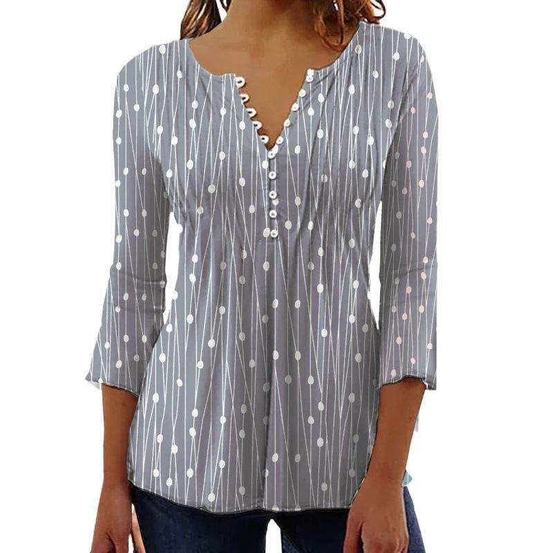 2025 Autumn European & American V-neck Print Long Sleeve Women's Blouse