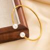Elegant Double Pearl Titanium Steel Open Bracelet 18K Gold Plated Waterproof Cuff Bangle Jewelry for Women Sister Mother Gift