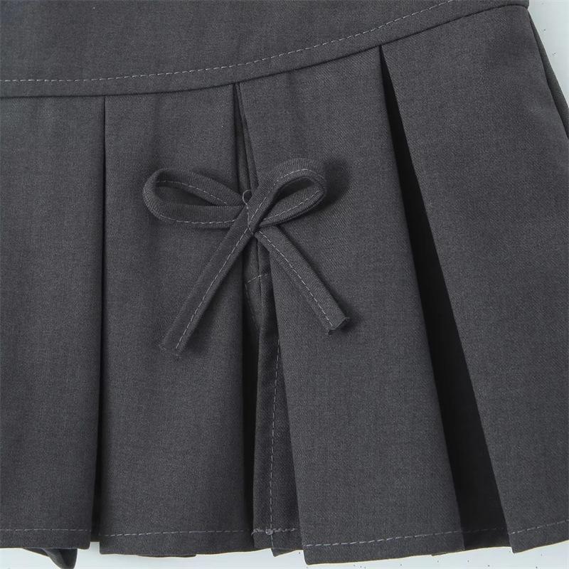 Summer Women Hot Sweet Short Skirt Vintage Low Waist Bow Tied Mini Skirts Chic Slim Pleated Skort