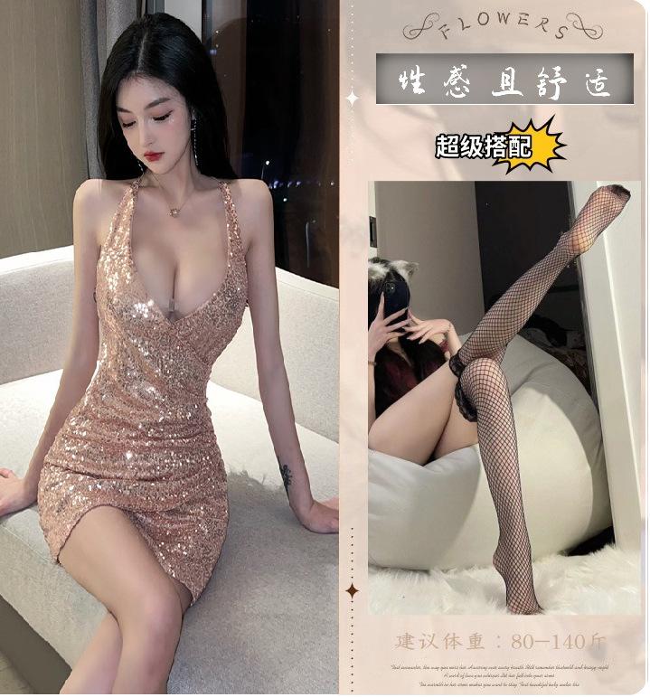 Sex Underwear Sexy Lace Sequin Set Hip Wrap Skirt Uniform Seduction Perspective Passion Pajamas Spicy Large Size