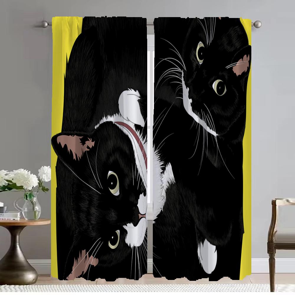 Art Mural Cat Curtains for Bedroom Modern Living Room Curtains 2 Pieces Shades Halloween Decoration Partition Blackout Curtain