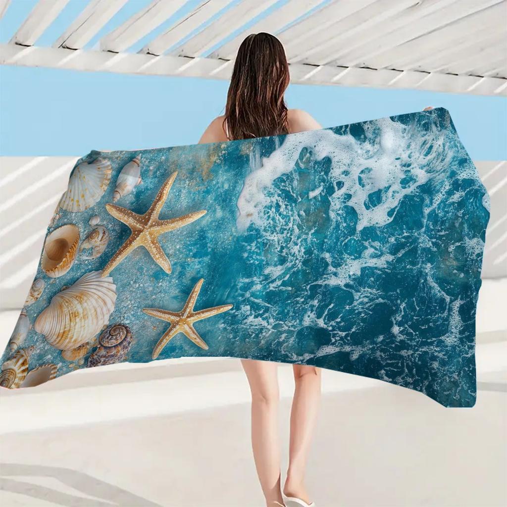 Seaside Starfish and Shells Beach Towel Patterned Sunscreen And Windproof Suitable For Swimming Pool Camping Travel Blanket