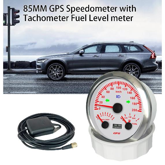 ELING Car Boat Universal 85mm 3 in 1 Multifunctional 200kmh GPS Speedometer with 8KRPM Tachometer Fuel Level 7 Colors Backlight