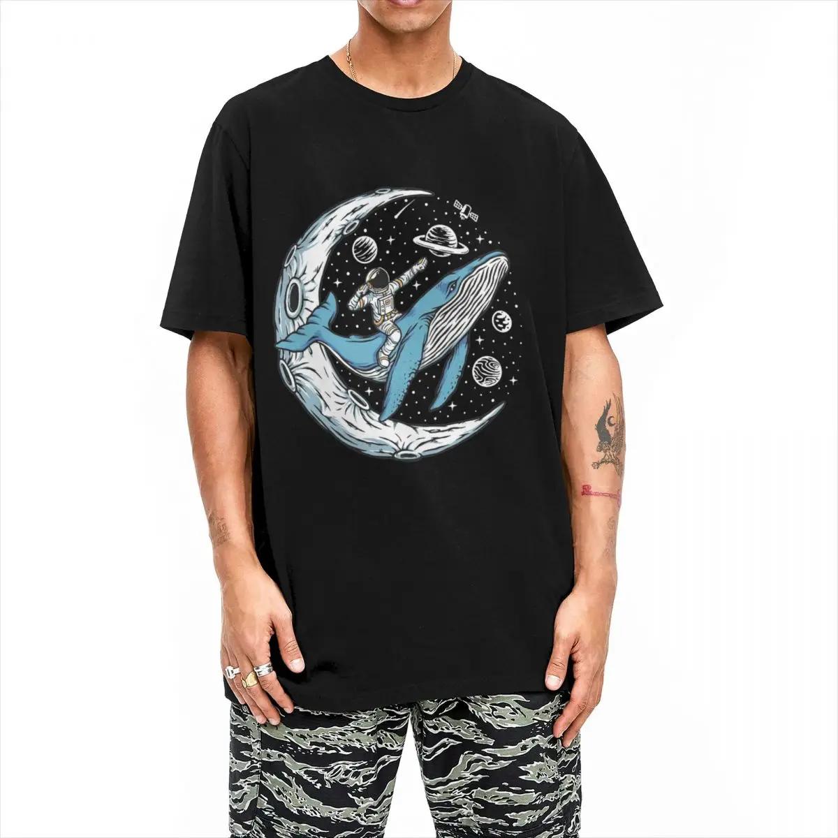 

Футболка Астронавт Верхом на Синем Ките Возле Полумесяца Летние Винтажные Футболки Хипстерская Футболка для Мужчин XXXXXL чёрный