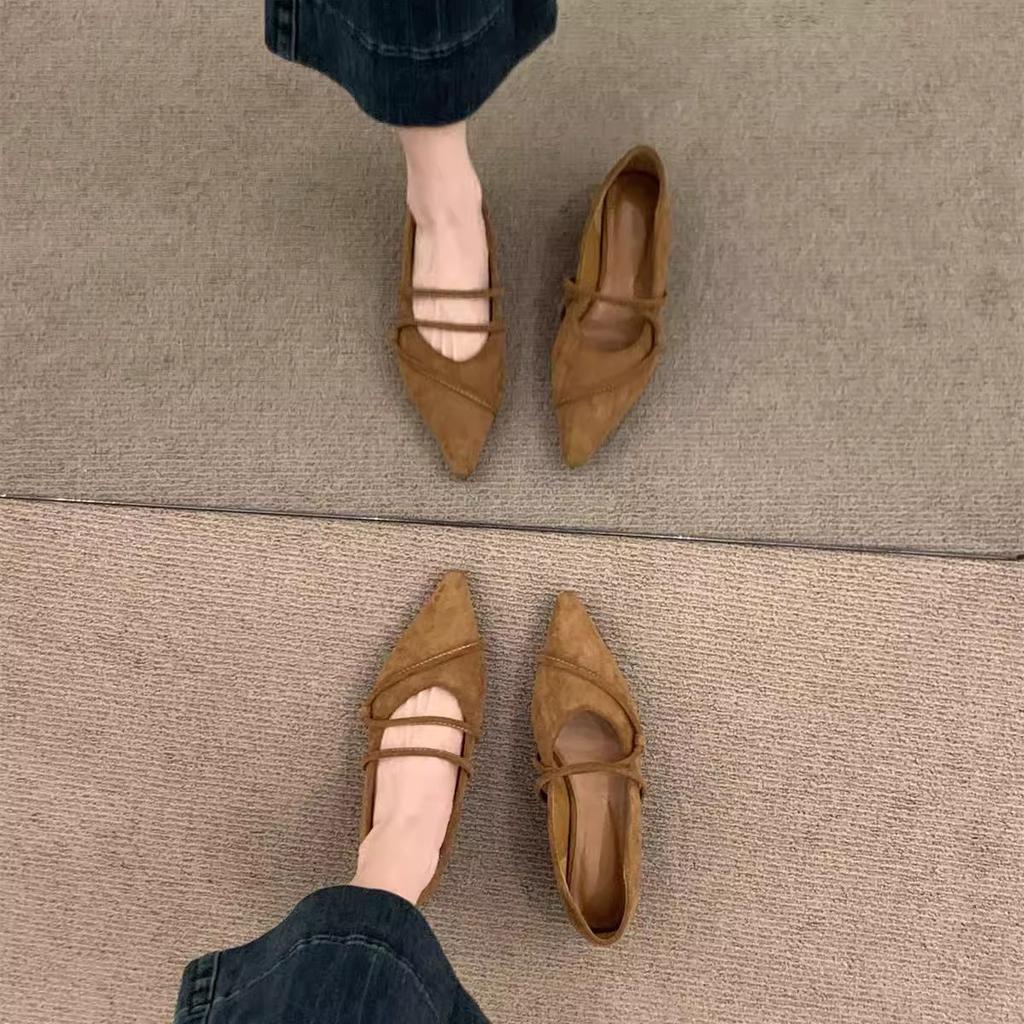 Inner Heightening Retro Suede Pointed Mary Jane Single Shoes Women's Shoes 2025 New Spring Commuter French Evening Shoes