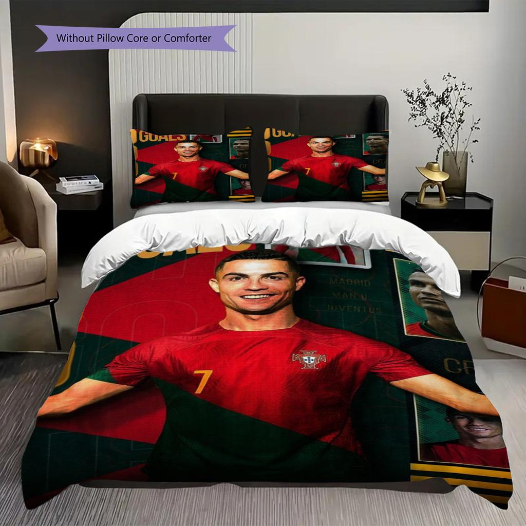 Cristiano Ronaldos Goal Triumph Bedding (1 * duvet cover + 2 * pillowcase, without core) 2D Flat Bedding set Soft and comfortable