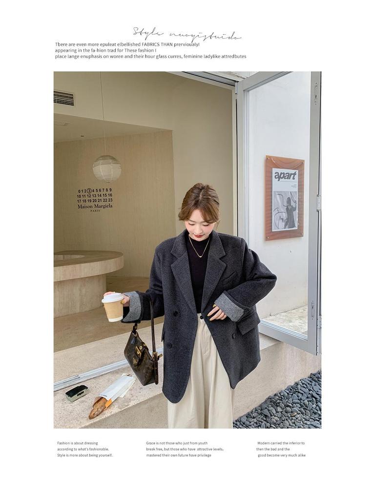 2024 Women's Double-Breasted Korean Style Wool Coat - Chic & Versatile Winter Fashion