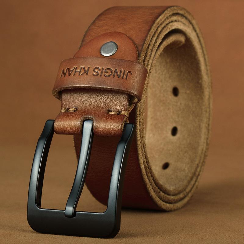 

Ремень мужской кожаный с пряжкой, первый слой, настоящая коровья кожа, ретро мужской ремень, молодежный, ручной работы, универсальный, черная пряжка, джинсовый ремень 130cm