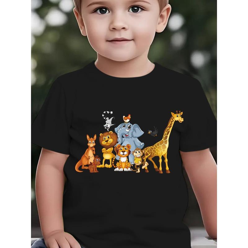 Summer Boys' Fashion Short-Sleeve T-Shirt, Animal Collection Cartoon Pattern Print Outdoor Casual Top