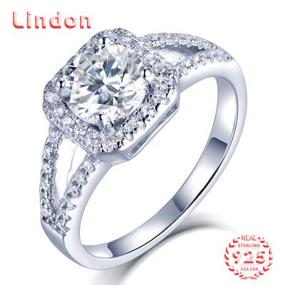 Lindon Women Classic 925 Sterling Silver Moissanite Ring Ladies Biżuteria Obietnica ślubna Prezent