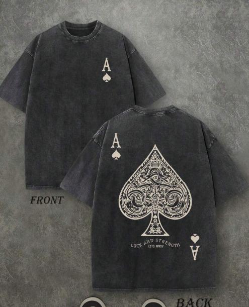Retro Creative Pattern Print Washed TShirt DoubleSided Print TShirt Cotton Retro Street TShirts S