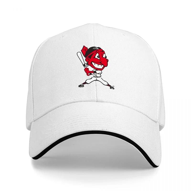 Red Devil Baseball Mascot Logo Black Adjustable Cap with White Trim and Embroidered Design for Sports Fans and Casual Wear