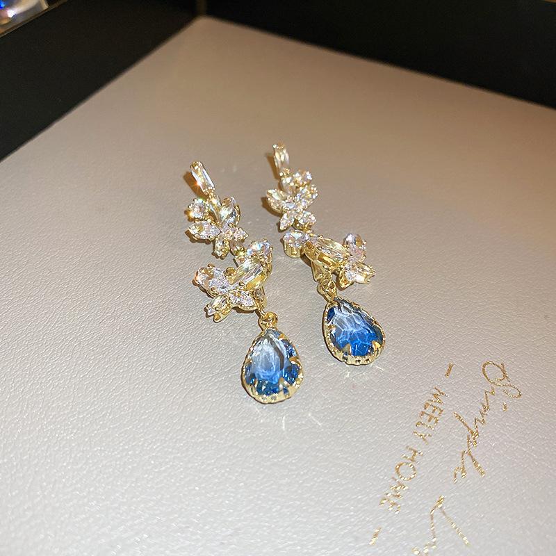 Super Flash Water Drop Zircon Splicing Long Tassel Dangle Earrings for Women Light Luxury Dainty Magnificent Earring K