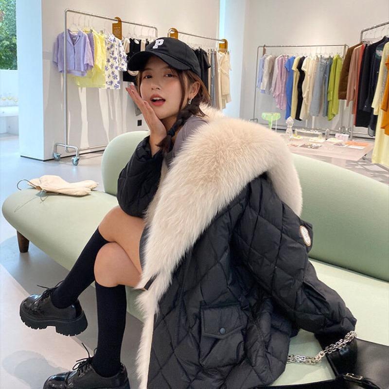 Winter New Imitation Fox Fur Collar Down Cotton Clothes Women's Imitation Fur Jacket Women's Warm Long Loose