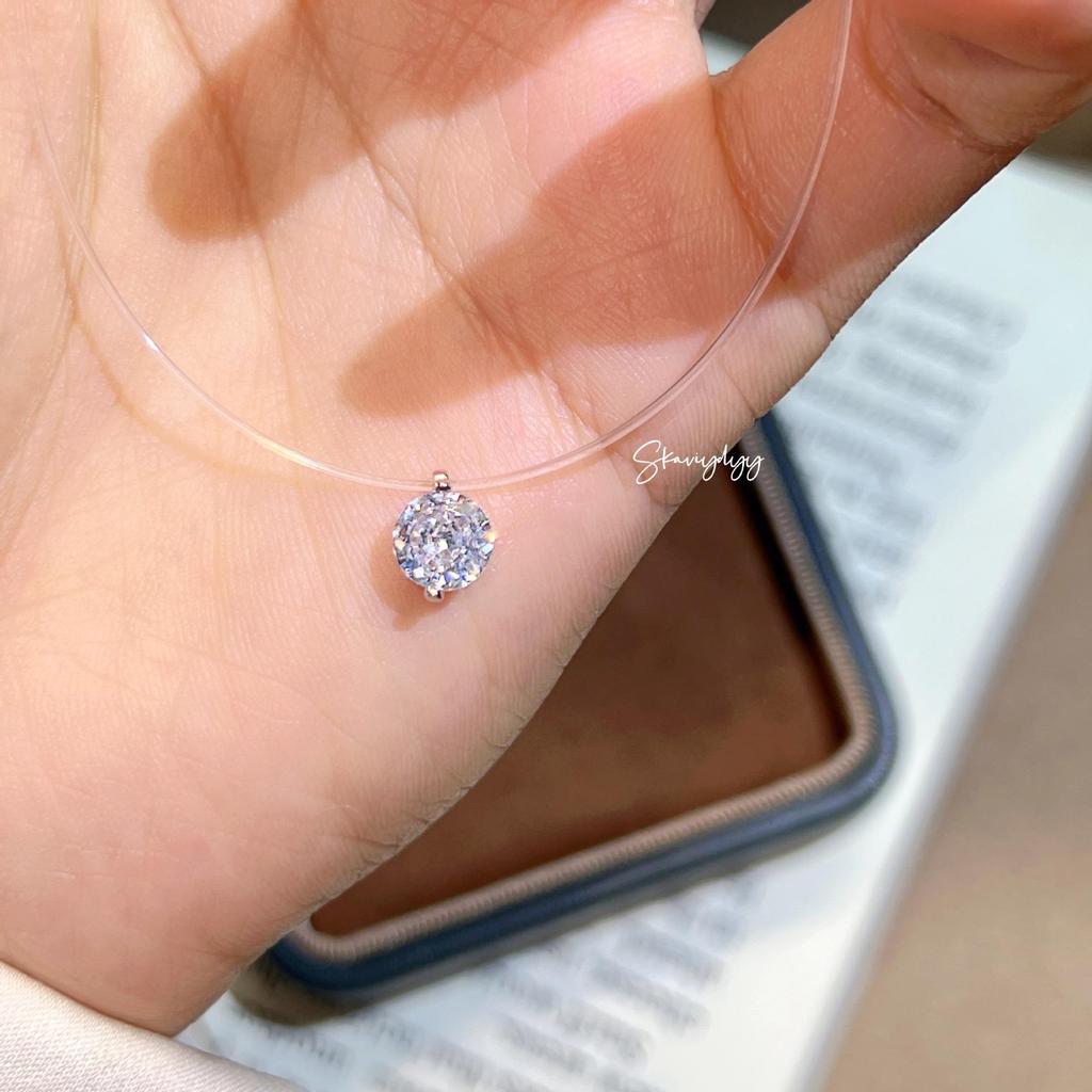 Mermaid's Tear Zirconia Invisible Fishing Line Necklace: Women's Versatile Moissanite-Style Zirconia Clavicle Chain