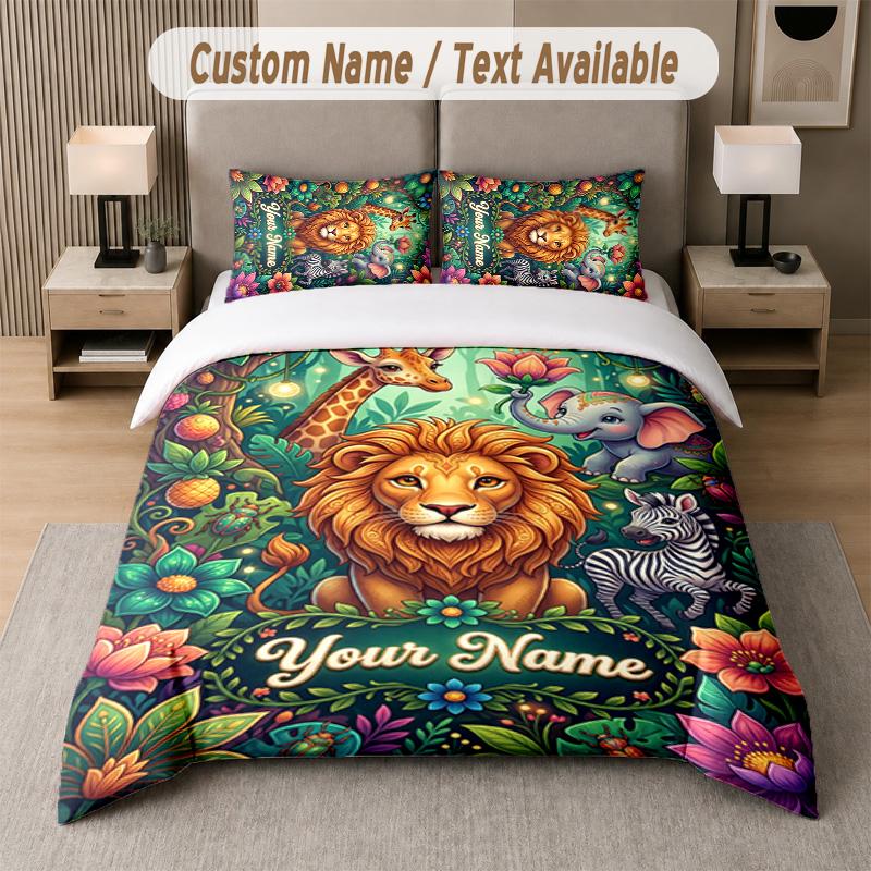 Wildlife Animals Theme Custom Text Or Name 3Pcs Bedding Set 1 Flat Sheet & 2 Pillowcases Personalized Home Bedding