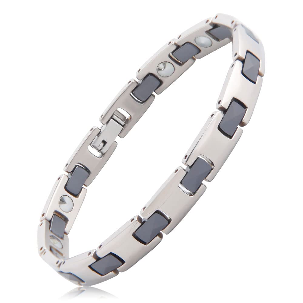 

Браслет из 12 частей из 99,99% чистого германия с керамикой и титаном, антистатический браслет для мужчин и женщин, 19 см (Черная Керамика)