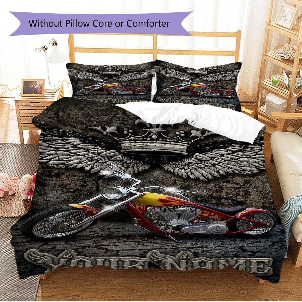 Name Custom Motor cycles Pattern Bedding Set Quilt Cover Pillowcase Home Decor Gift (1 * duvet cover + 2 * pillowcase, without core)